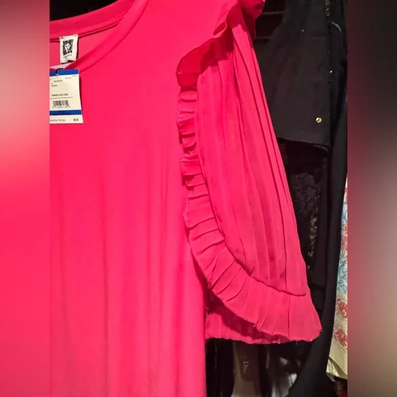 Anne Klein Pink Blouse Pleated Ruffle Short Sleeve Classic Top Size XL NEW NWT - Picture 4 of 6